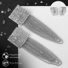 Hanging earrings with Hollywood rhinestones in a square, white color in silver, 9.5 cm