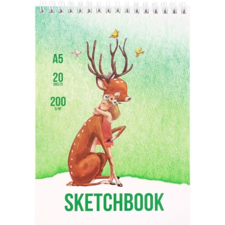 Sketchbook A5, 20 sheets on the ridge "Watercolor. Deer", cover Cover Cardboard, matte lamination, solid substrate, block 200 g/m2