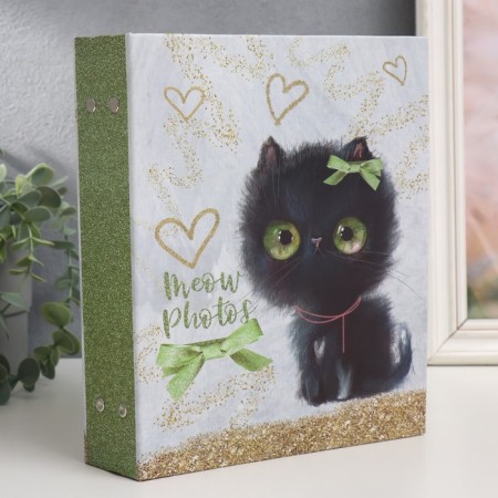 Photo album for 200 photos 10x15 cm, plastic. Sheets "Sweet KitTens" black kitten