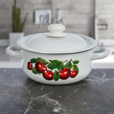 Pan, 1.5 l, enameled cover, induction, mix decor, white color-3