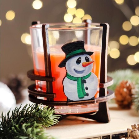 Aromatic candle in a glass on the stand "Snowman", 10x9.5x9 cm, orange