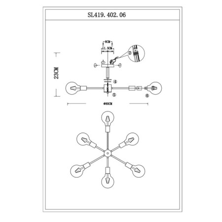 Ceiling EVOLUCE lamp. SL419.402.06. ANO. 6x60 watts, E27, 46x48x23 cm, black color-20
