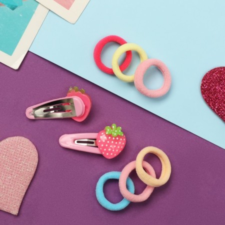 Caramel hair set (10 elastic bands 1.5 cm, 2 invisibility 3.5 cm) strawberries, pink-2