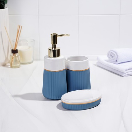 Savanna Grace bathroom accessories set, 3 items (soap dispenser 290 ml, glass, soap dish), blue color-3
