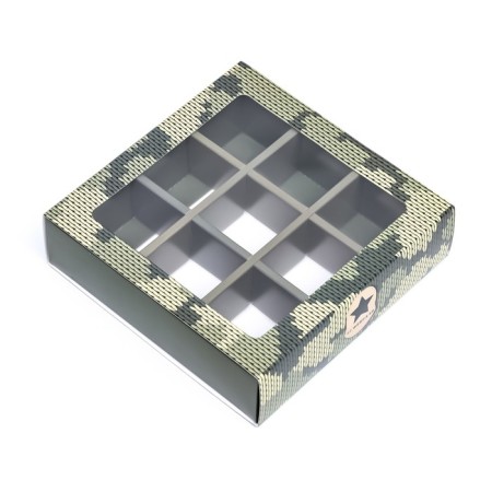 Box for 9 sweets with a shell, "camouflage" 13.8 x 13.8 x 3.8-2