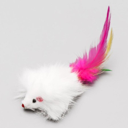 Natural fur mouse, 7.5 cm, white-4