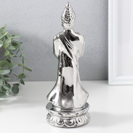 Ceramics candlestick for 1 candle "Buddha" d = 4 cm silver 8x11x22.5 cm-4