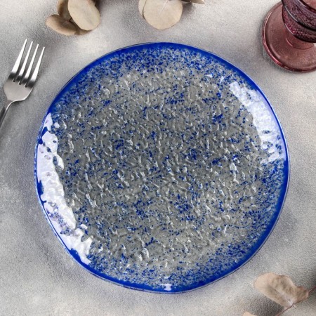 Black lunch plate Magistro "Blue Diamond", D = 24.5 cm, blue color