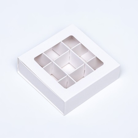 Box for sweets 9 pieces, 8.7 x 8.7 x 2.5 thin separators, white-1