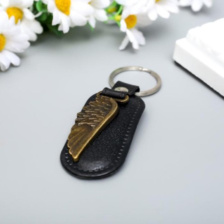 Metal keychain, leatherette "wing" 9x4 cm-1