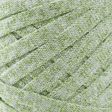 Knitted yarn "Ribbon" with Lurex 85m/170 ± 5 g (white, lurex: light green)-2