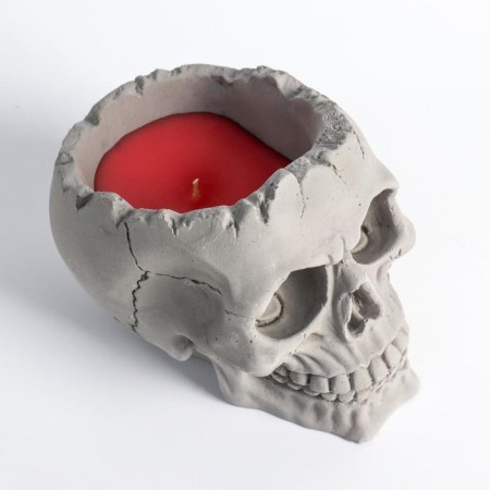 Figure Aromatic candle in concrete "Skull", 14x11 cm, red, garden berries-2