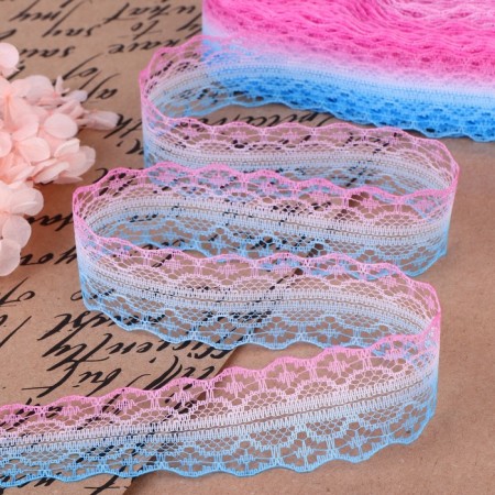 Capricon lace "gradient", 28 mm × 10 ± 1 m, pink/blue # 5-2