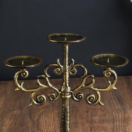 Cast iron candle for 3 candles "openwork" Golden Patina 32x24x9.5 cm-3