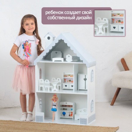 Puppet house "Veronica", white-gray color, 98x60x30 cm-2