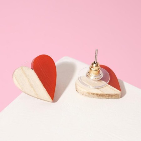 Earrings Assorted "Hearts" Nuturel, Beige-Red Color-1