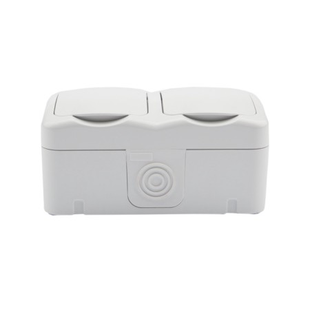 Horizontal block 2 sockets (ceramics) mini ip54 with grounding, o/y, white kranz-1