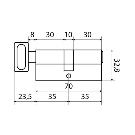 The cylinder mechanism standard MAX, 70 mm (35x35V), 5 keys, key/turntable, matte nickel 1024813-2