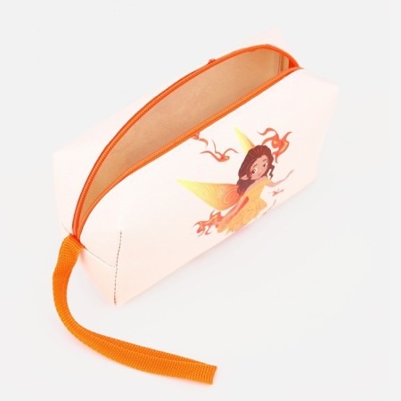 Cosmetic bag with a handle, orange color-2