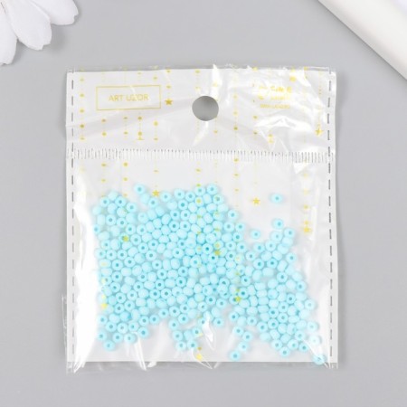 Glass beads 8/0 "Marshmallow. Matte. Blue Water" 10 g-3