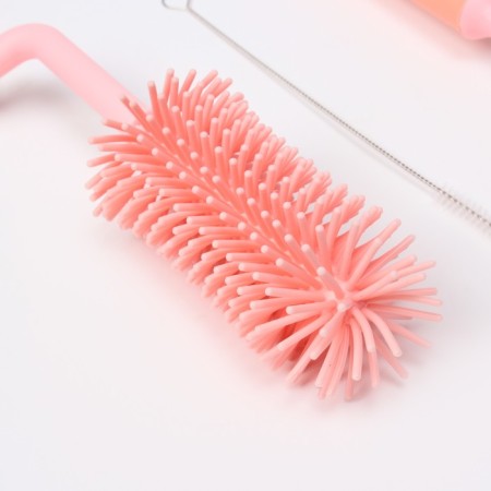 Set of brushes for bottles and nipples, 3 pcs., Pink color-4