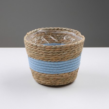 Kashpo wicker "Namibia", 17.5x17.5x16 cm, natural, blue-1