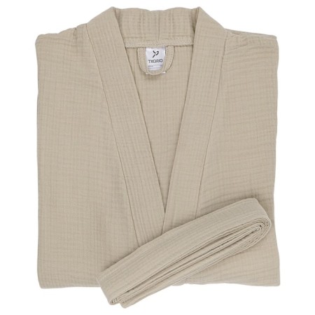 Essential bathrobe, multilayer muslin, size L, beige color