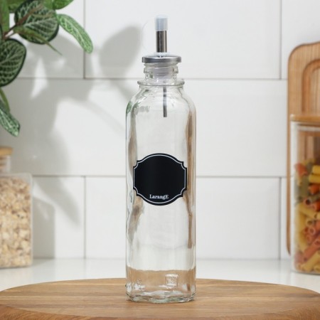 A bottle with a metal dispenser for oil and sauces "Cretaceous Design", glass, 330 ml, with small for marking