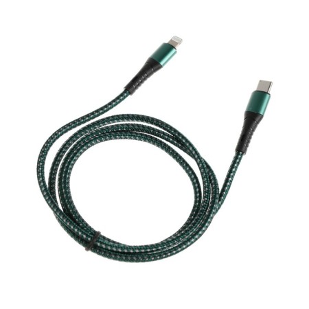 Type -C cable - Lightning, 3 A, 66 W, fast charging, fabric braid, 1 meter, green-2