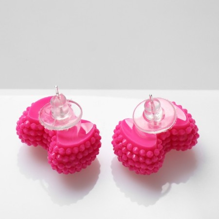 Earrings Plastic "Caramel" bow, bright pink color-1
