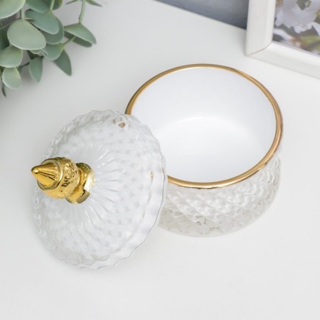 Casket Glass "Rombs and Dome" White with gold 11x8.5x8.5 cm-1