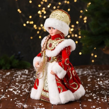 Snow Maiden "chic" in a red fur coat, with a scythe, moves, 14x30 cm-3