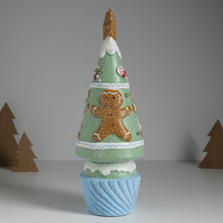 Souvenir Ceramics Light "Gingerbread Christmas tree with cookies" Green 10x10x31 cm-3