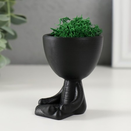 Kashpo concrete mini "Mr. Green Yog" with moss black 5.3x6x7 cm (moss green stabilizer.)-3