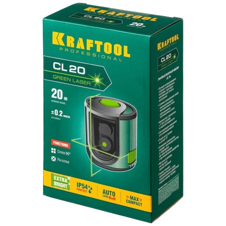 Laser Laser Kraftool Cl 20 34701, 2 rays, 20 m, ± 4 °, ± 0.2 mm/m, 1/4 "-8