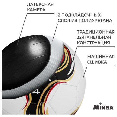 Ball football minsa futsal, PU, ​​machine stitching, 32 panels, p. 4-2