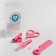 A child’s care set, 5 items (comb, tweezers, scissors, a knipser, saw), pink color