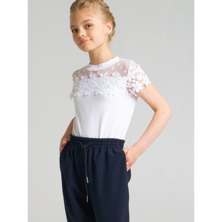 Blouse with lace for a girl, height 128 cm