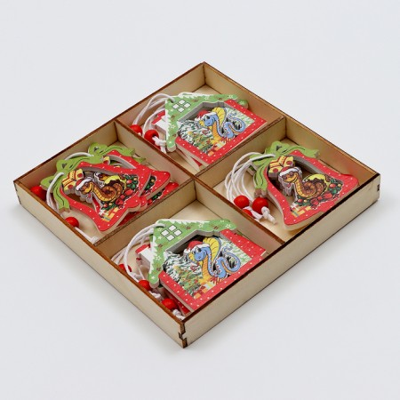 New Year! Set of suspensions in a wooden gift package, 12 pcs.-2