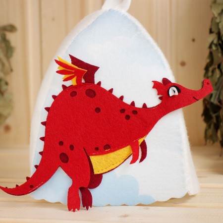 Bath cap with children's applique "Flying Dragon", Red-1