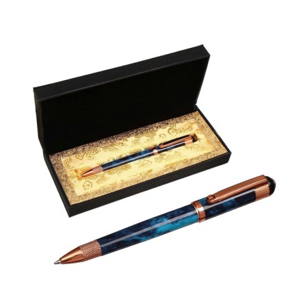 Gift handle, ball "Venzura" in the leatherette case, rotary, Blue marble body with gold-1