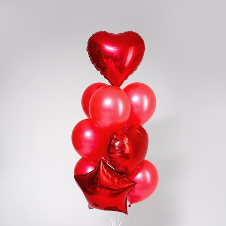 Bouquet of balls "Fiery", foil, latex, set 10 pcs., Red color
