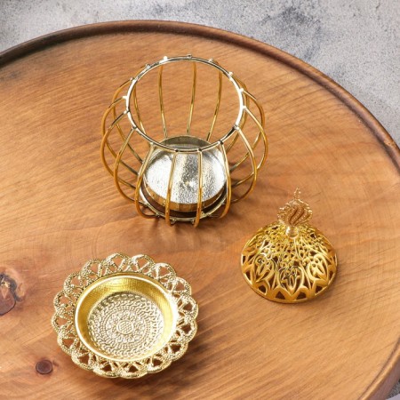 Kurilnitsa for incense powder and cones "Golden Cage", golden, 16x9.5 cm-3