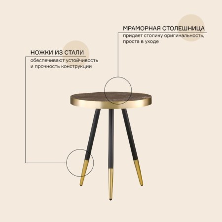 Hedda coffee table, 550 × 550 × 590 mm, black / matte gold color-3