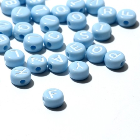 Acrylic bead "English letters" mix, 7 × 4 mm, set 10 g, light blue color-1