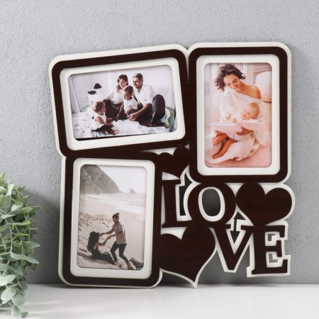 Photo frame LHDF "Love" 33x33 in 3 photos 10x15 cm, col. Wenge-white (plastic screen)