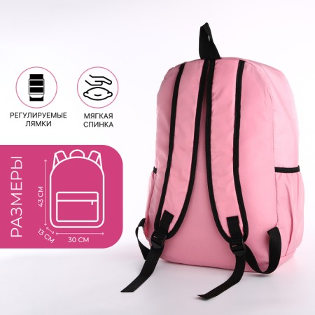 Youth backpack from textiles, 3 pockets, wallet, pink color-1