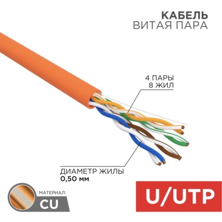 Bay cable twisted pair u/utp, cat 5e, zh ng (a) -HF, 4PR, 24AWG, indoor, solid, orange, 305m, rexant