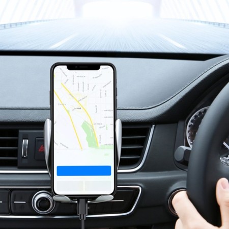 Phone holder, wireless charging, sensory capture 6-9.5 cm, chrome
