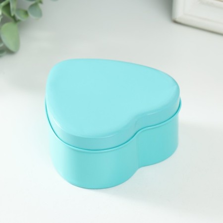 Casket Metal for a candle "Heart. Gloss" Blue 9.5x9x4.5 cm-3